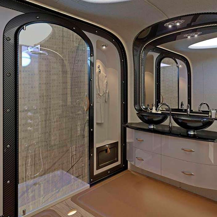 Ванная комната в бизнес-джете Airbus Infinito от Pagani