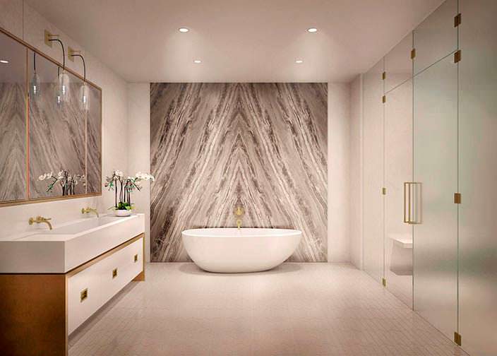 Мраморный дизайн ванной комнаты в здании 443 Greenwich Street