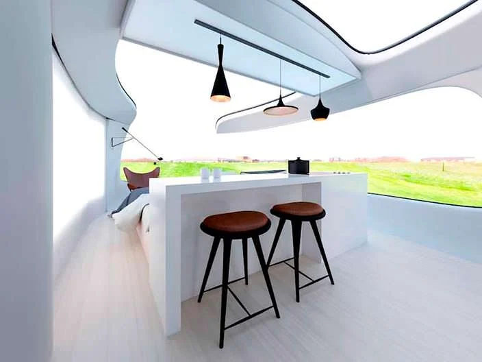 Светлый дизайн дома на колесах Camping Pod от Anomaly