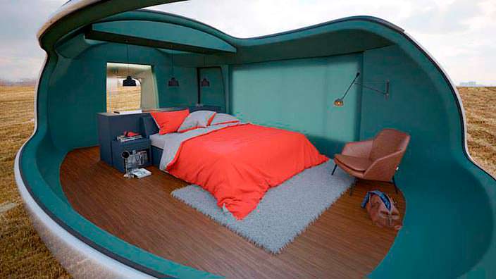 Интерьер спальни кемпера Camping Pod от Anomaly