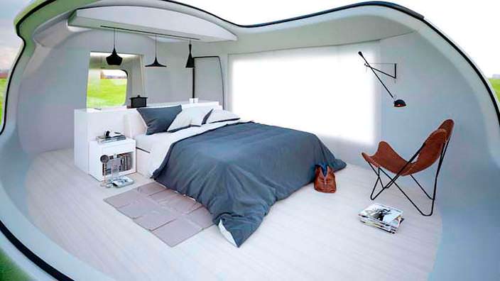 Светлый дизайн спальни в кемпере Camping Pod от Anomaly