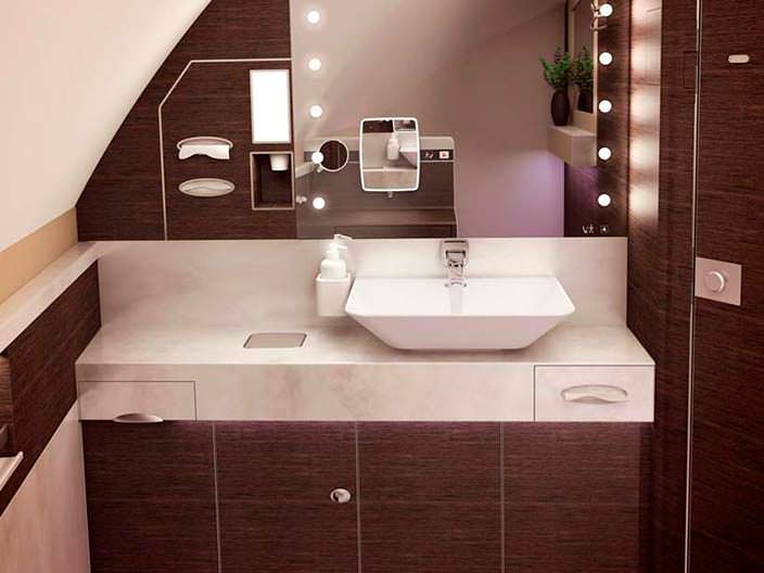 Дизайн ванной комнаты на борту Airbus A380 от Singapore Airlines