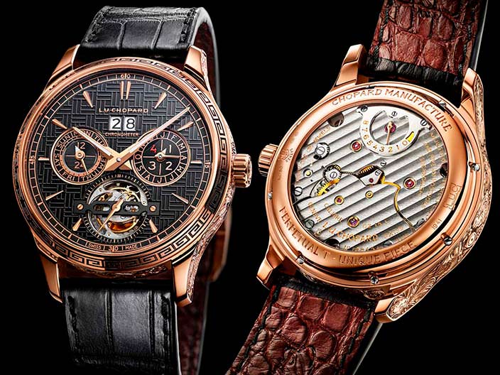 Золотые часы с турбийоном и ремешком из кожи аллигатора Chopard