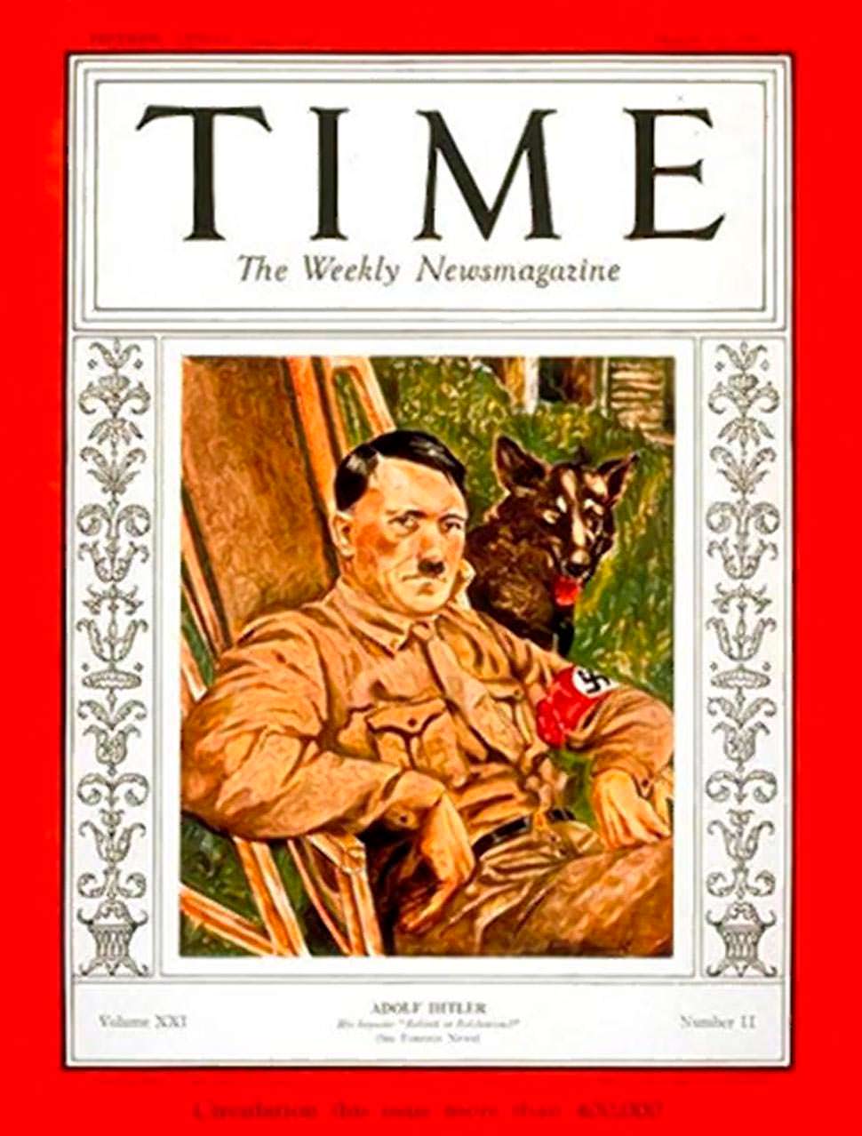 1938 год. Канцлер Германии Адольф Гитлер на обложке Time