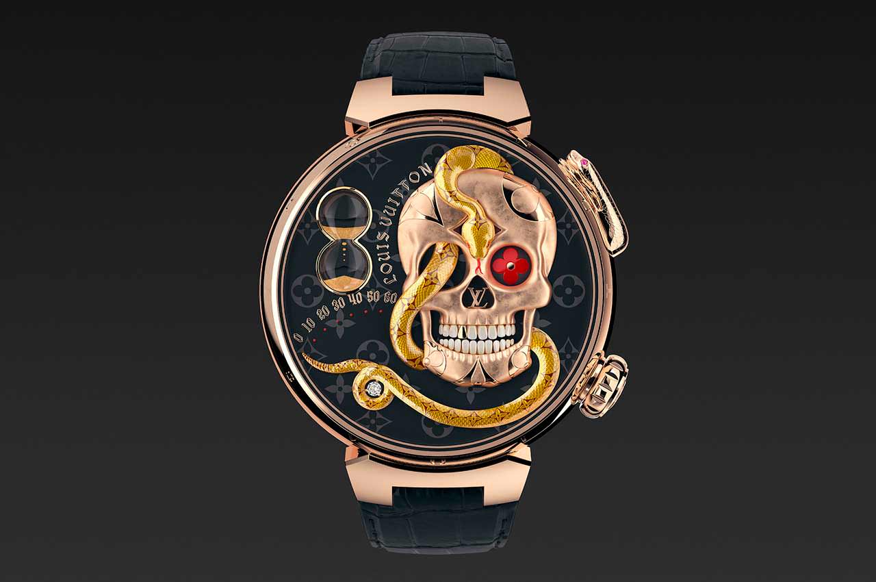 Louis Vuitton сделал золотые часы с черепом и змеёй на циферблате